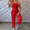 Women's Loose Jumpsuit with Halter Collar Casual Workout Playsuits with Solid Pockets Cargo Pants and Long Rompers