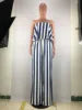 Hot Summer Women's Casual Jumpsuit with Striped Print Sexy Wrap Chest Open Back Washed Techniques