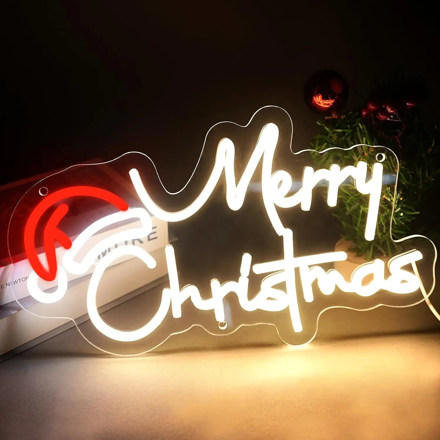16.34*9.5in Dimmable 5V USB Power Merry Christmas Neon Signs for Window Decor New Year Business Bar Shops Restaurant Commercial