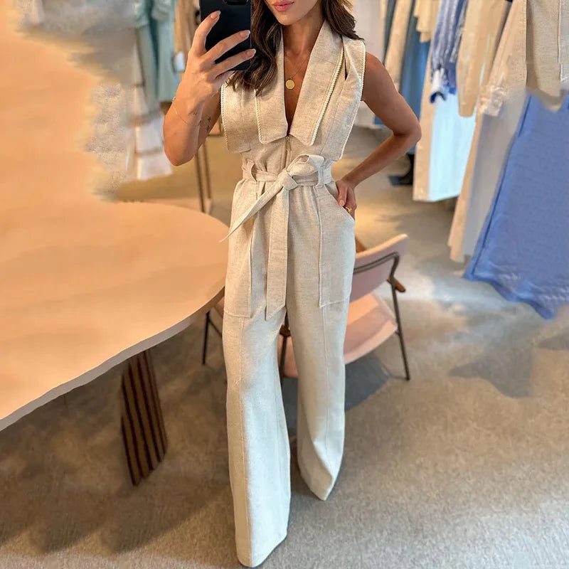 Autumn V-neck Sleeveless Women's Jumpsuit