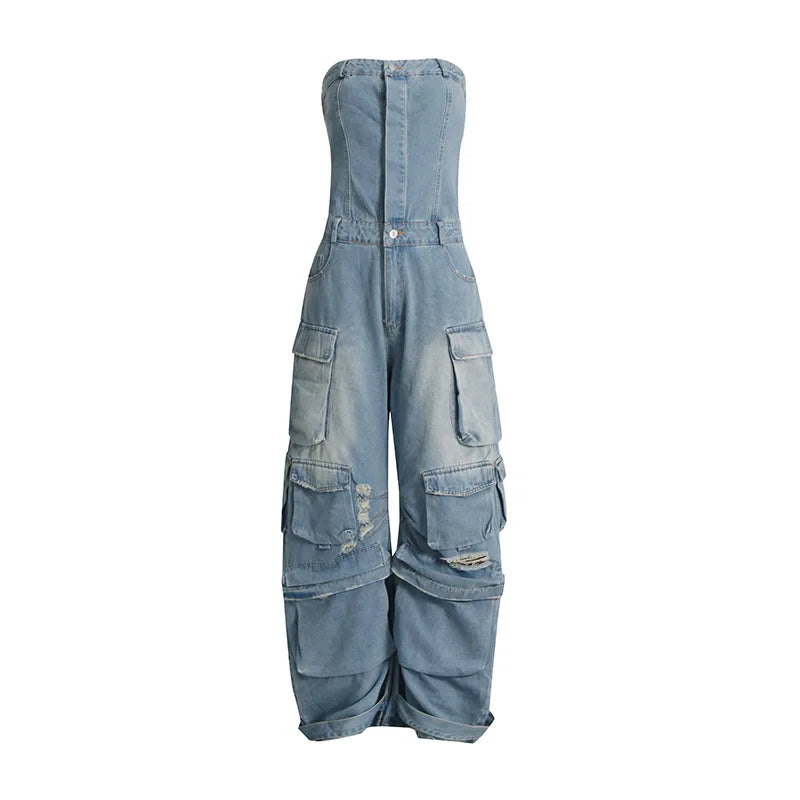 Camo Jeans Women Camouflage Jumpsuits Pants Denim Cargo Jumpsuit