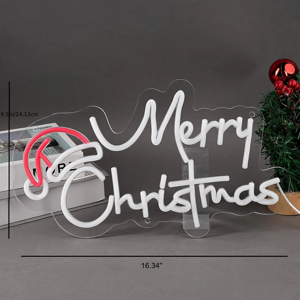 16.34*9.5in Dimmable 5V USB Power Merry Christmas Neon Signs for Window Decor New Year Business Bar Shops Restaurant Commercial