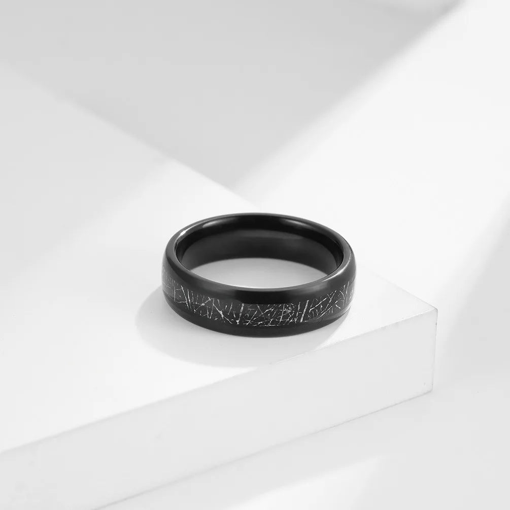4mm / 6mm / 8mm Black Fabric Inlay Domed Polished Tungsten Carbide Rings for Men
