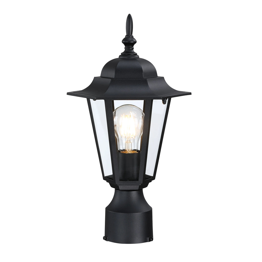 Traditional Outdoor Post Light Anti-Rust LED Source with Black Finish Clear Glass and Die Cast Aluminum Material Post Lamp