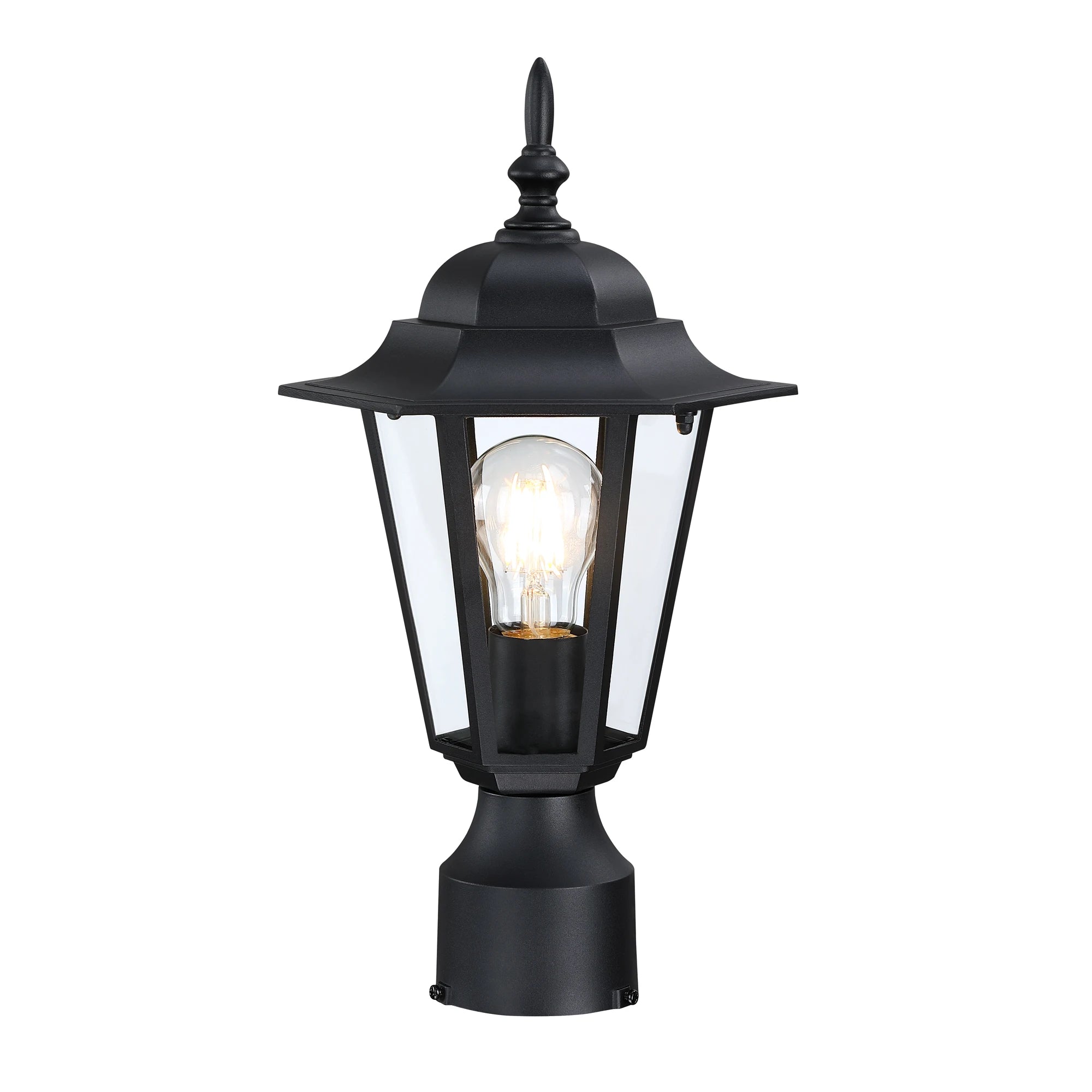 Traditional Outdoor Post Light Anti-Rust LED Source with Black Finish Clear Glass and Die Cast Aluminum Material Post Lamp