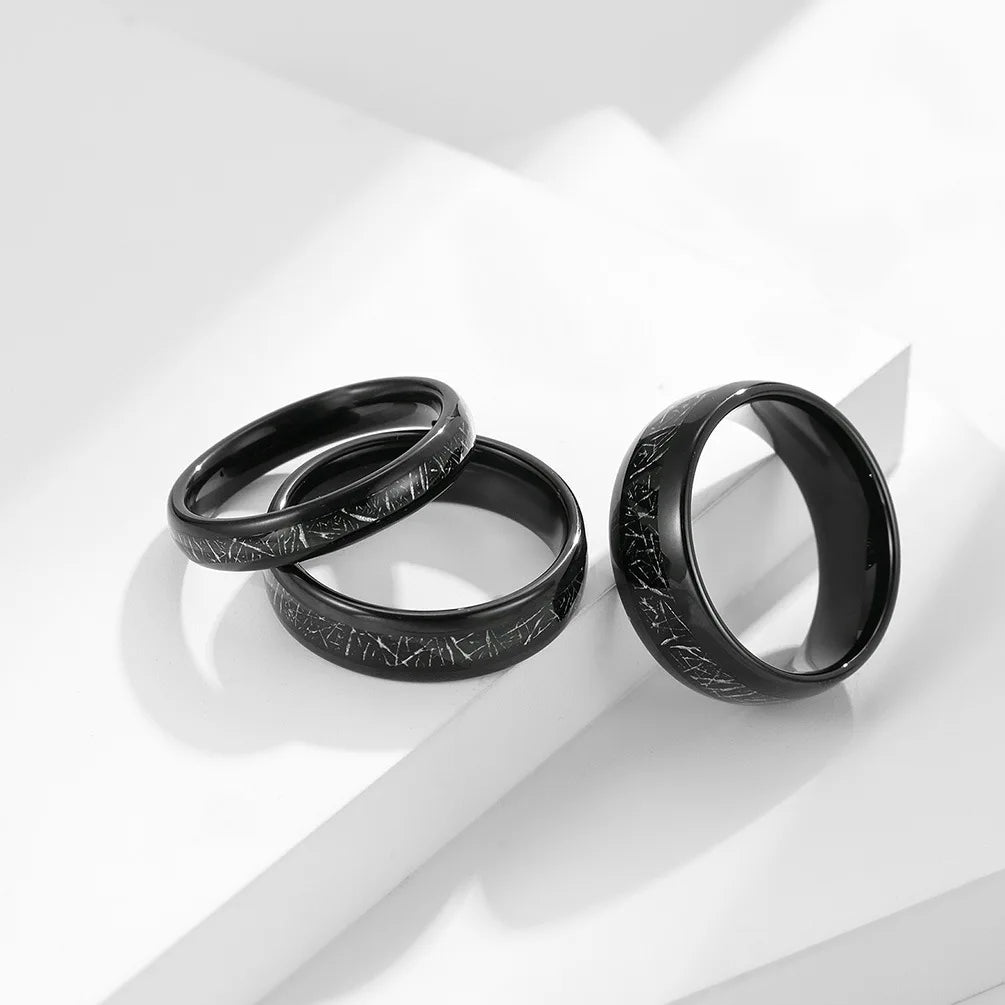 4mm / 6mm / 8mm Black Fabric Inlay Domed Polished Tungsten Carbide Rings for Men