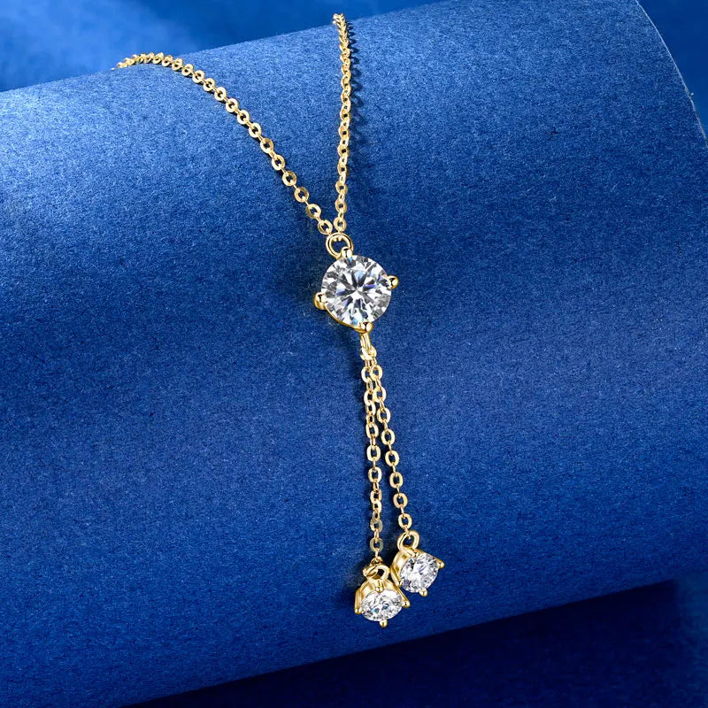 925 Sterling Silver 1.0ct Round Moissanite 1ct 6.5mm Moissanite Y Shaped Pendant Necklace