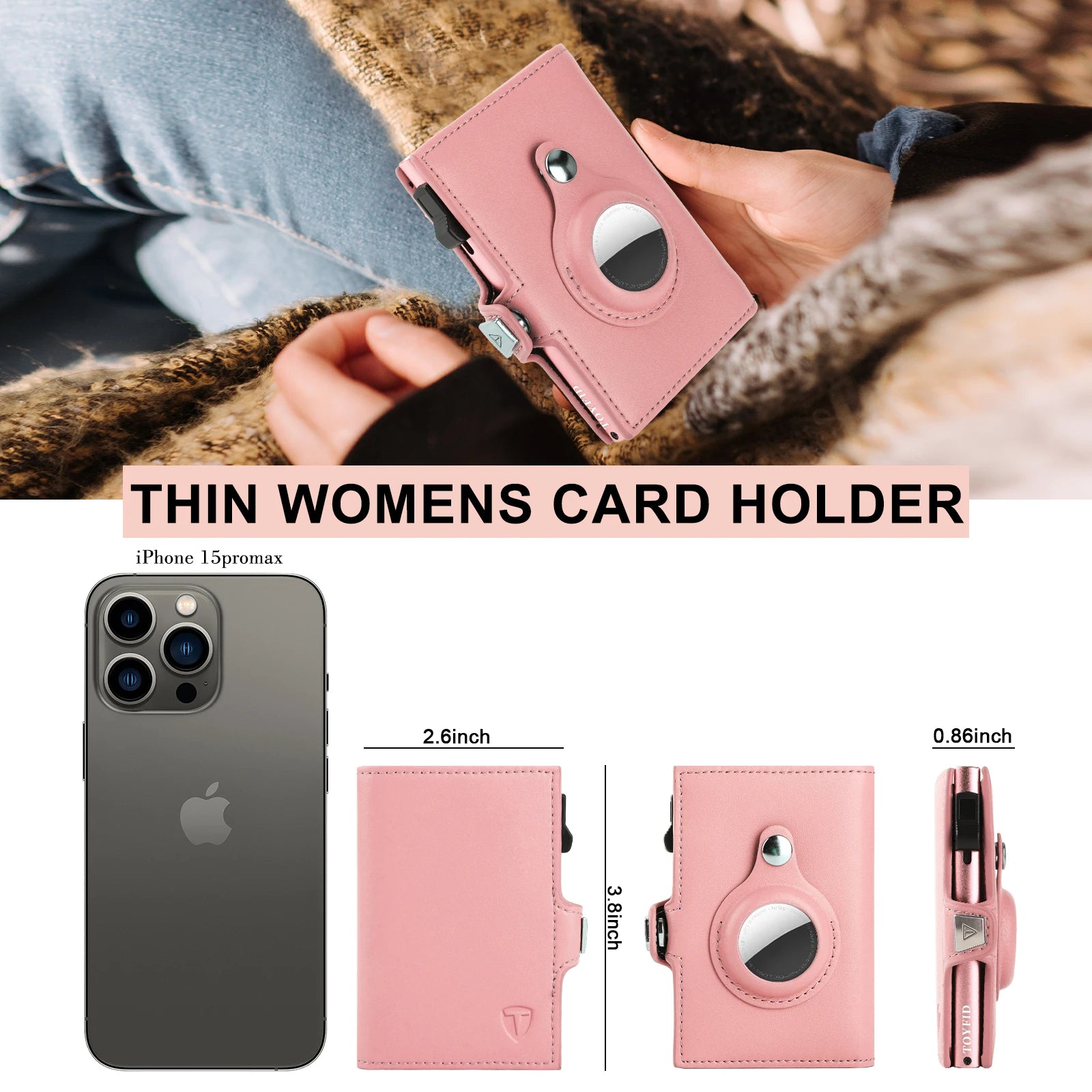 Daily Use Thin Leather RFID Blocking Ladies Card Holder with Cosmetic Mirror and Coin Purse