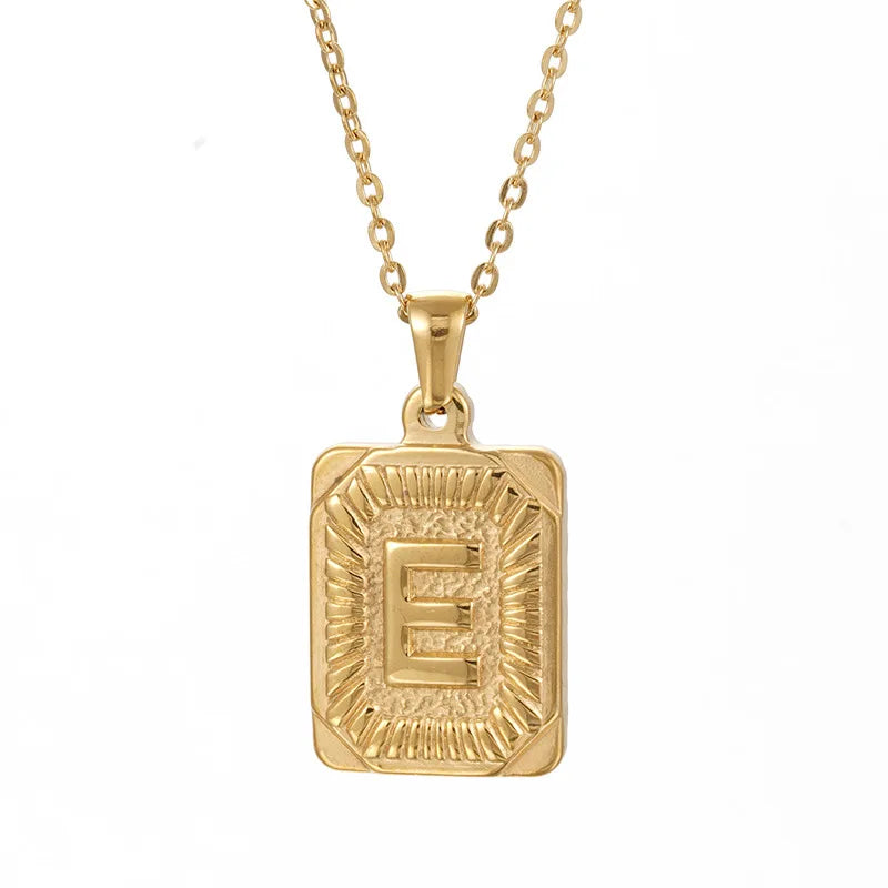 18k Gold Men'S Necklace Square Stainless Steel Letter Pendant English Letter Necklace Pendant For Men