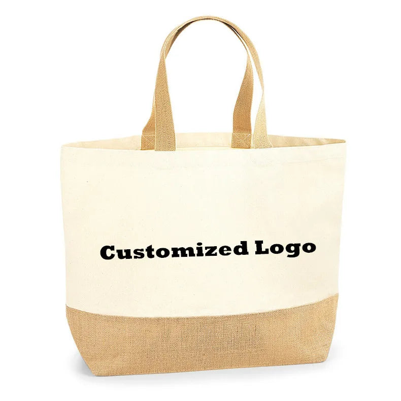 Canvas Bag Large Jute Burlap Beach Tote with Cotton Lining Zipper and Open Closure Options