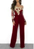 Elegant Overalls Off Shoulder Slash Neck Embroidery Lace Casual Jumpsuit
