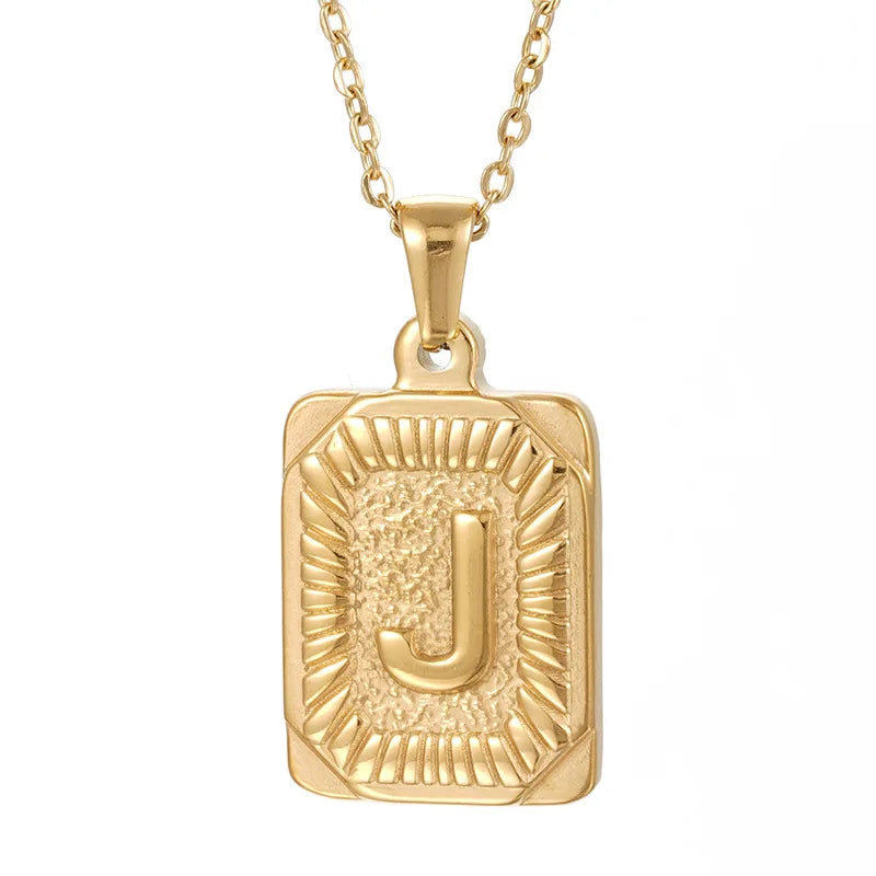 18k Gold Men'S Necklace Square Stainless Steel Letter Pendant English Letter Necklace Pendant For Men