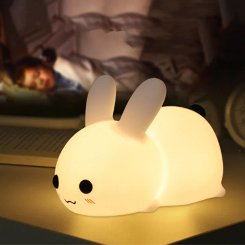 FCJ Cute Charging Jade Rabbit Night Light Colorful Silicone ABS with Warm LED Touch Control 5V Power Supply for Home Use Cute For KIds