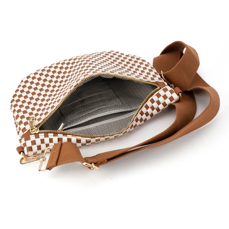 Women's Handmade Woven Belt Single Vegan Leather Tote Bag With Braided Strap