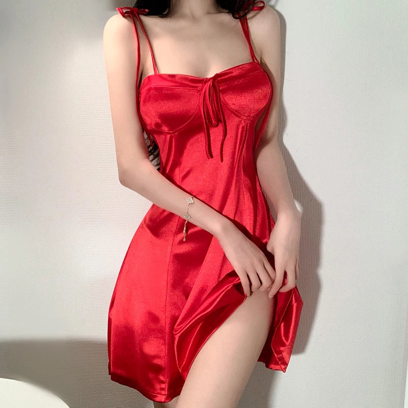 Sexy Nightdress Sexy Slimming Pajamas Solid Color Slim-fit Small Chest Big Halter Slip Nightdress For Women