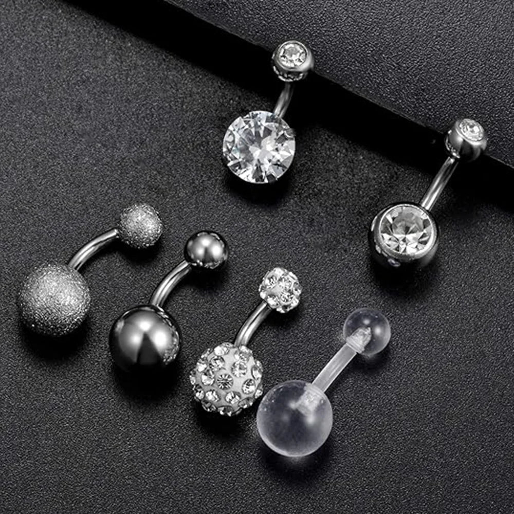 6PCS 14G Belly Button Rings Navel Rings for Women Girls Silver Rose Gold Tone