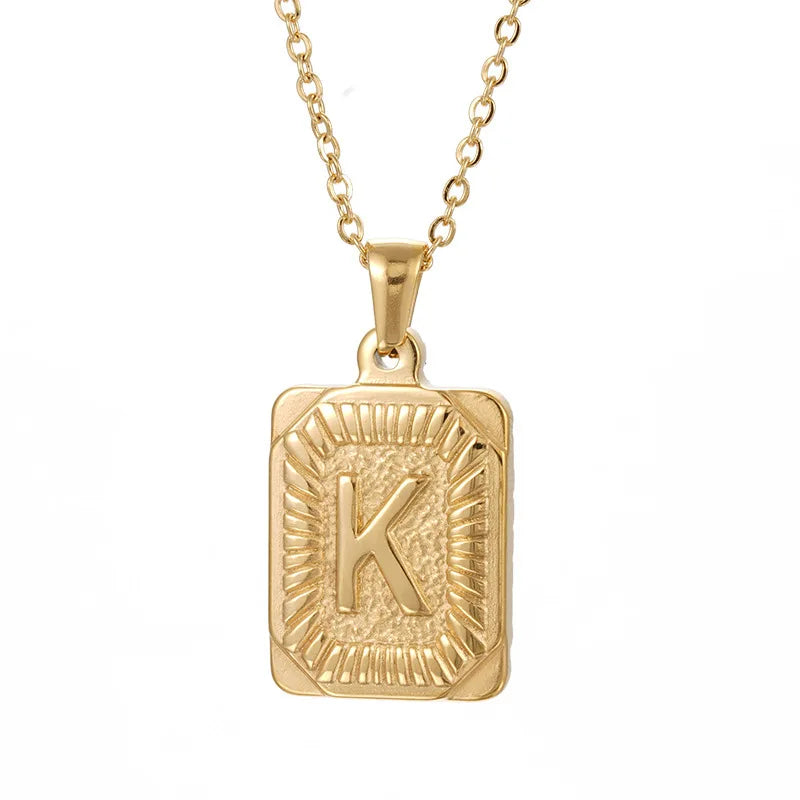 18k Gold Men'S Necklace Square Stainless Steel Letter Pendant English Letter Necklace Pendant For Men