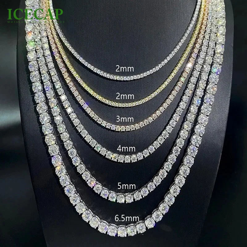 925 Silver VVS Moissanite Diamond Tennis Chain 3mm-6mm Size Necklace Hip Hop Iced Fashion Jewelry