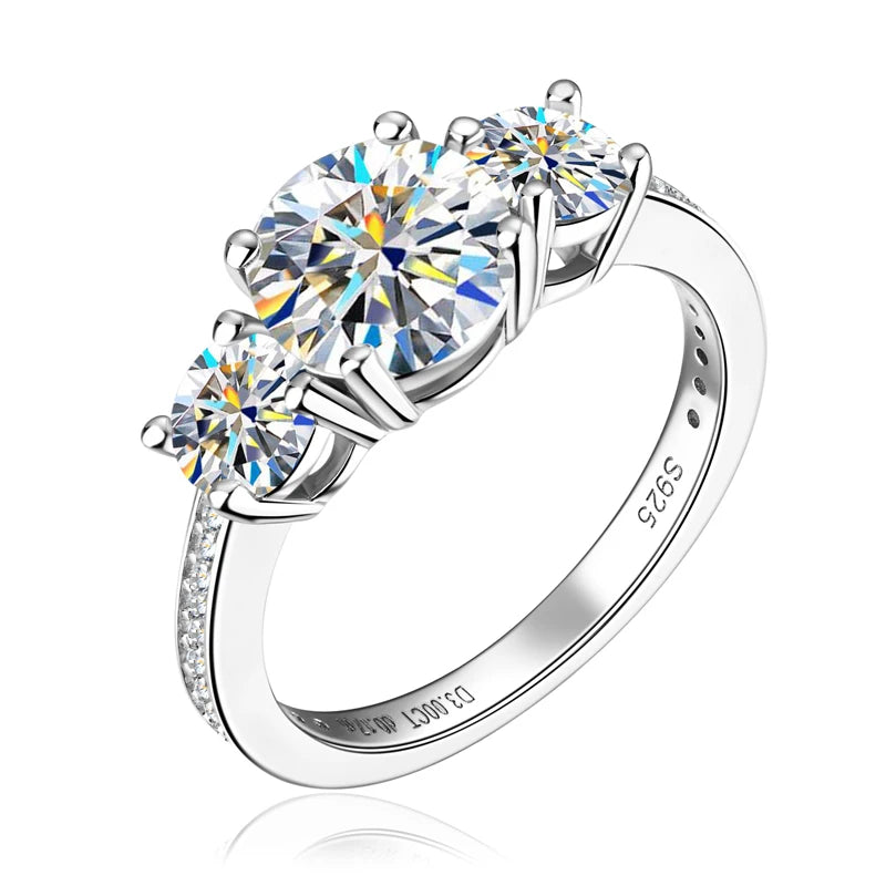 8mm 2 Carat Full Moissanite 925 Sterling Silver Three Stone Wedding Ring for Women