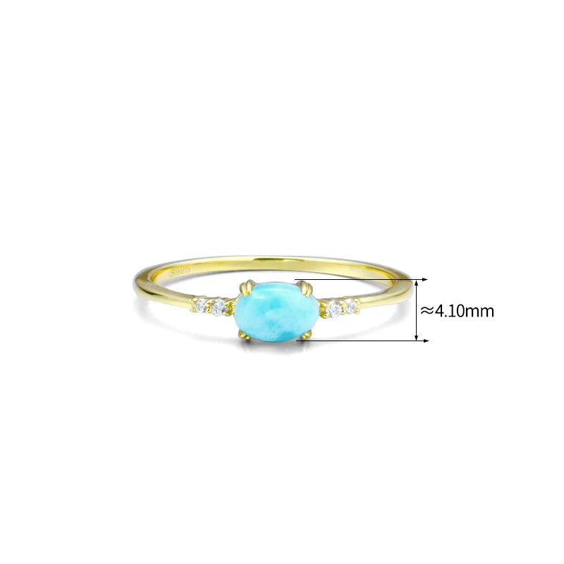 Gemstone Rings Natural Larimar Ring for Women 925 Sterling Silver K Gold Plated Sea Pattern Blue Stone Fine Jewelry