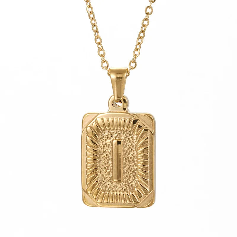 18k Gold Men'S Necklace Square Stainless Steel Letter Pendant English Letter Necklace Pendant For Men