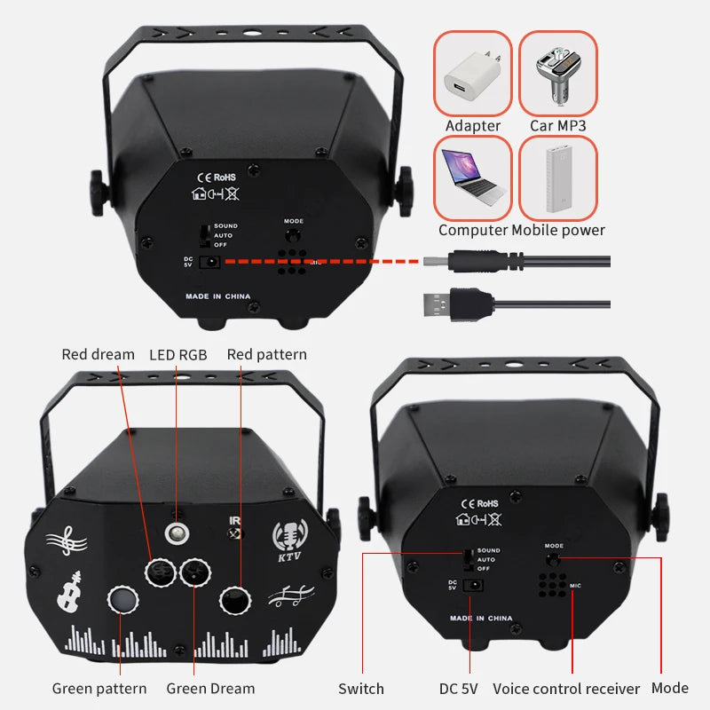 Mini Projector Beam Strobe Effects DJ Remote Sound Control for Party Bar LED Laser Stage LED Light