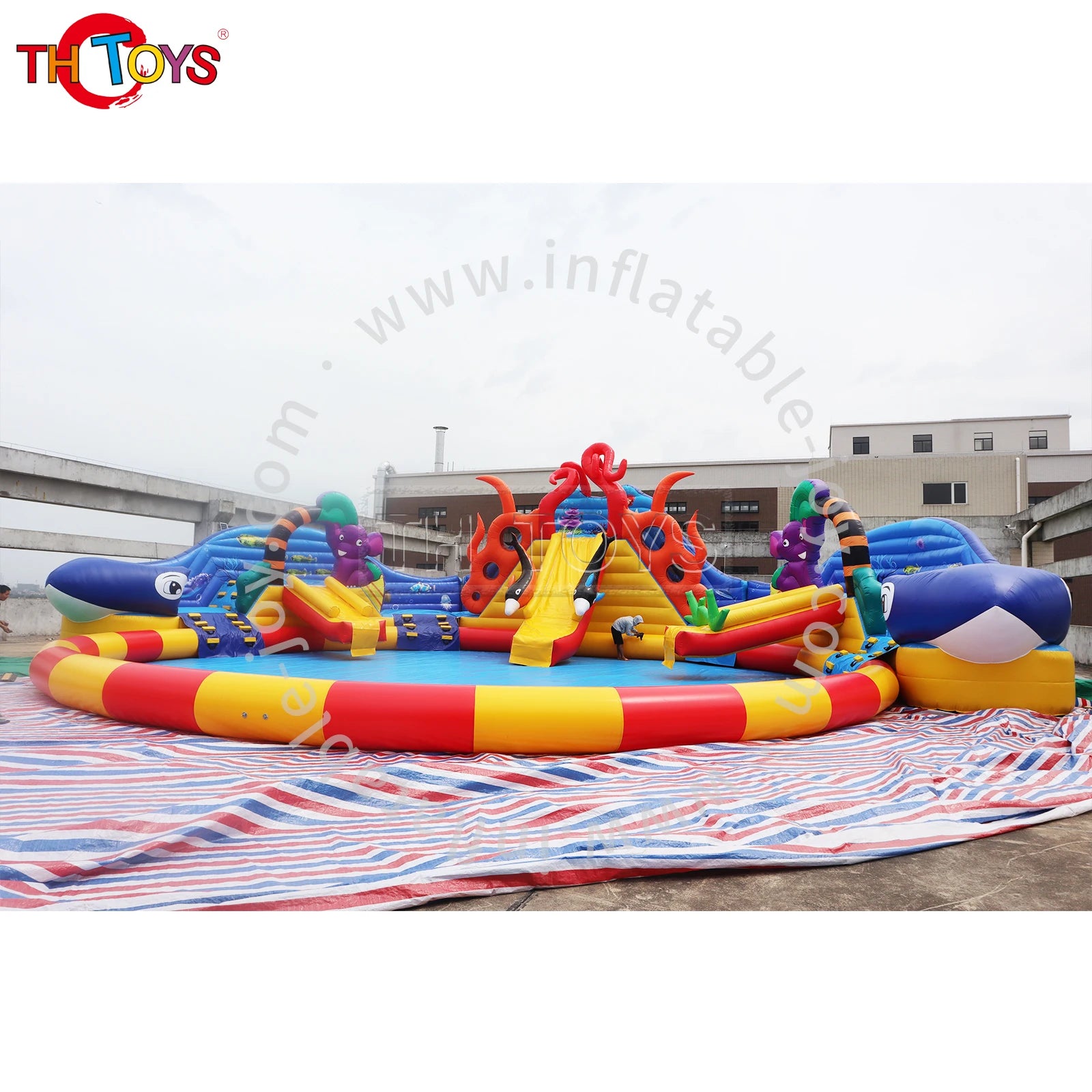 Ocean Theme Inflatable Amusement Park with Whales and Dolphins Slide 15mDia Pool Good for Summer Season