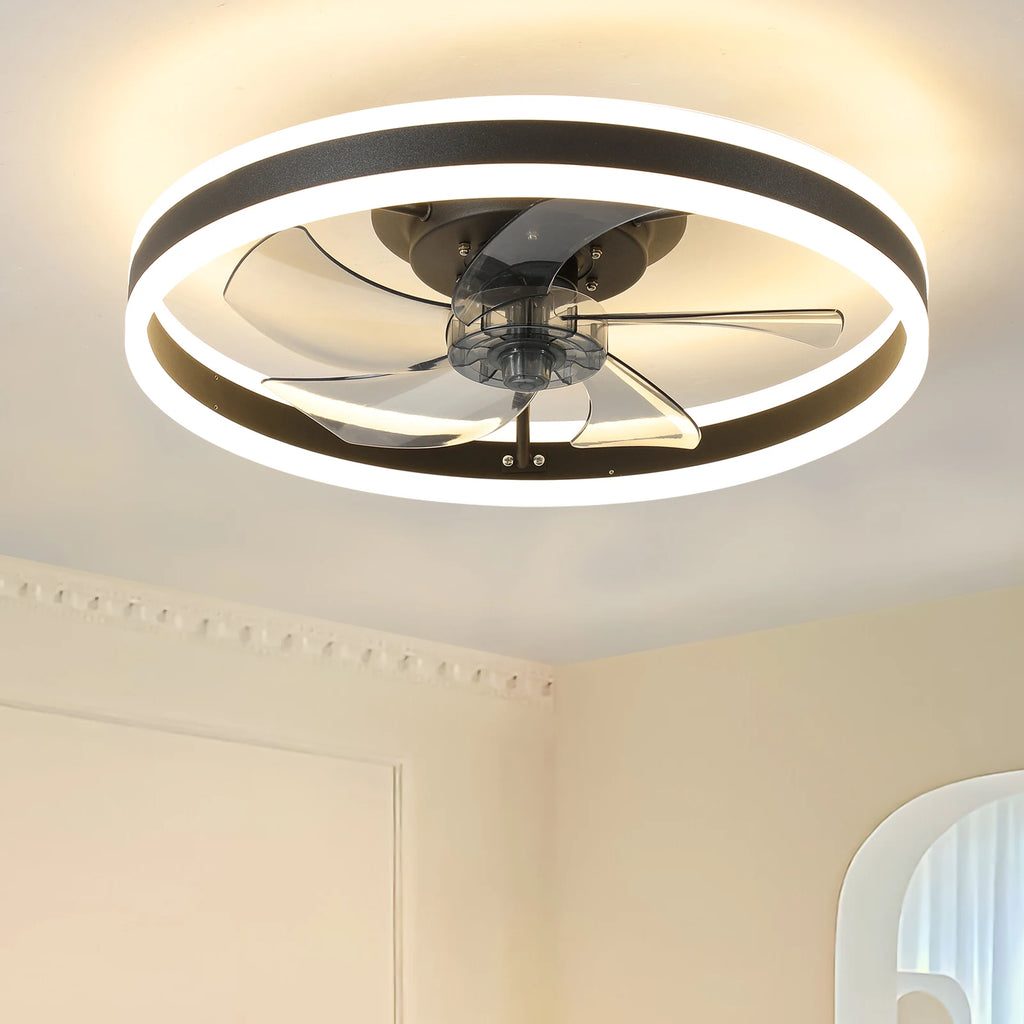 Black 20" Modern Fan Lights Flush Mount LED Ceiling Light Kit With Remote APP Control