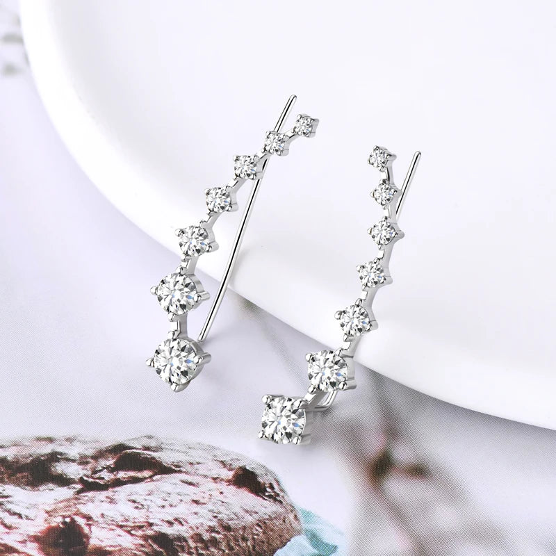 Round 4.5mm Moissanite 925 Sterling Silver Unique Climber Earrings for Women