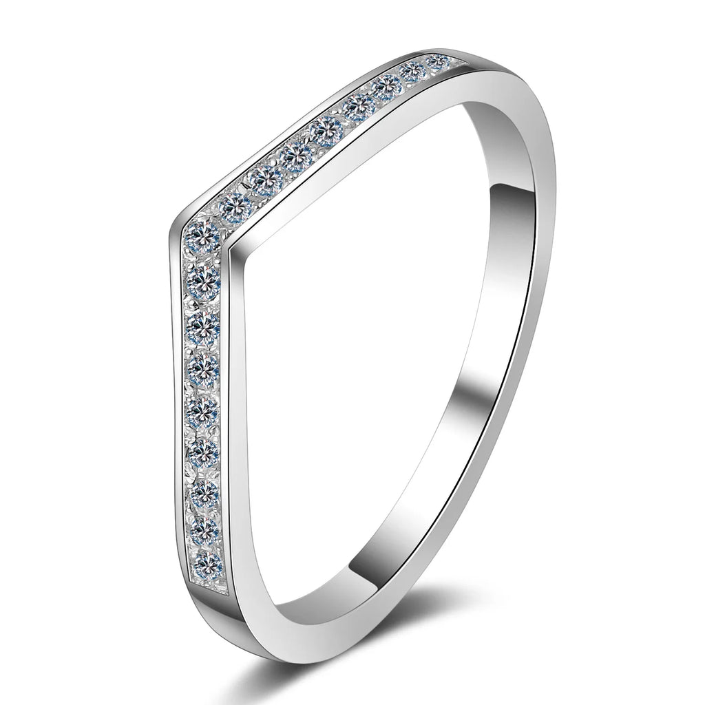 Eternity Moissanite Promise Rings for Her V Shaped Stackable Wedding Engagement Rings for Women