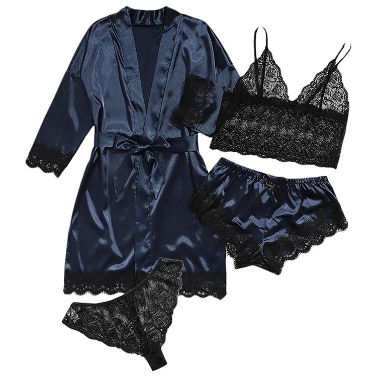 4pcs Satin Babydoll Sexy Lingerie For Women
