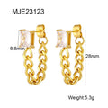 18K Gold Plated Fashion Jewelry Steel Link Chain Tassel Stud Earrings Green Zirconia Zircon Main Stainless Steel