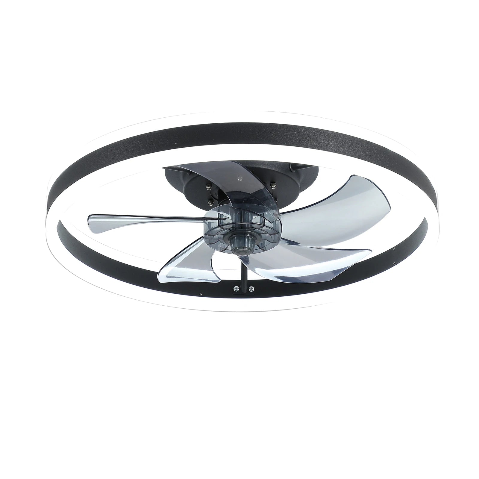 Black 20" Modern Fan Lights Flush Mount LED Ceiling Light Kit With Remote APP Control