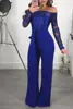Elegant Overalls Off Shoulder Slash Neck Embroidery Lace Casual Jumpsuit