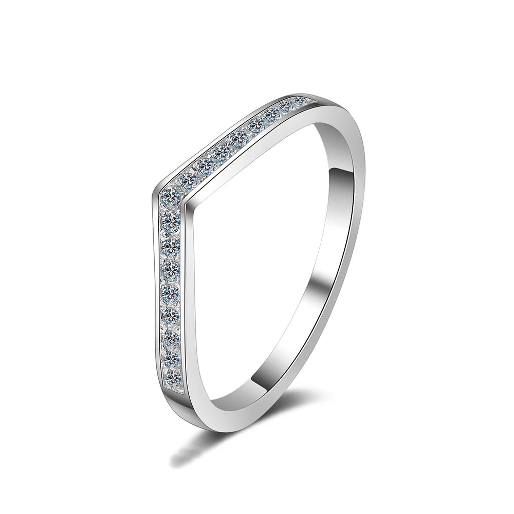 Eternity Moissanite Promise Rings for Her V Shaped Stackable Wedding Engagement Rings for Women