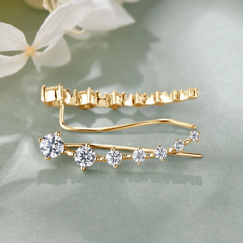 Round 4.5mm Moissanite 925 Sterling Silver Unique Climber Earrings for Women