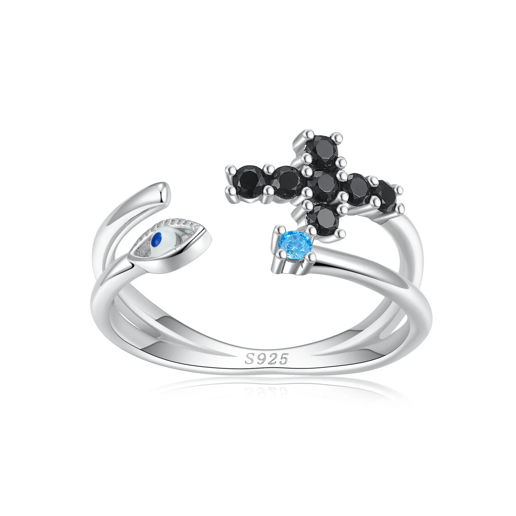 925 Sterling Silver Star & Moon Ring with Zirconia for Women