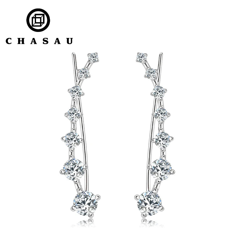 Round 4.5mm Moissanite 925 Sterling Silver Unique Climber Earrings for Women