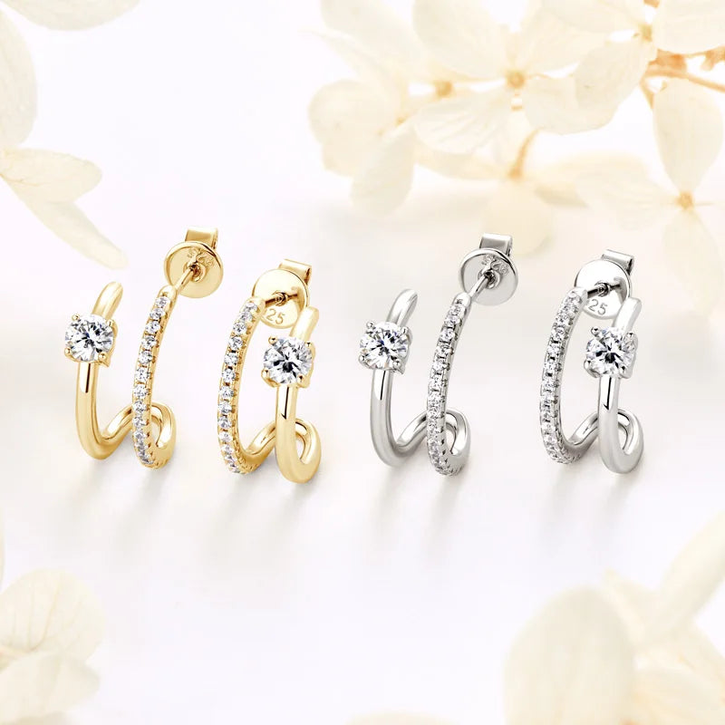 4mm 0.3ct Moissanite 925 Sterling Silver Women's Fashion Huggie Half Hoop Earrings