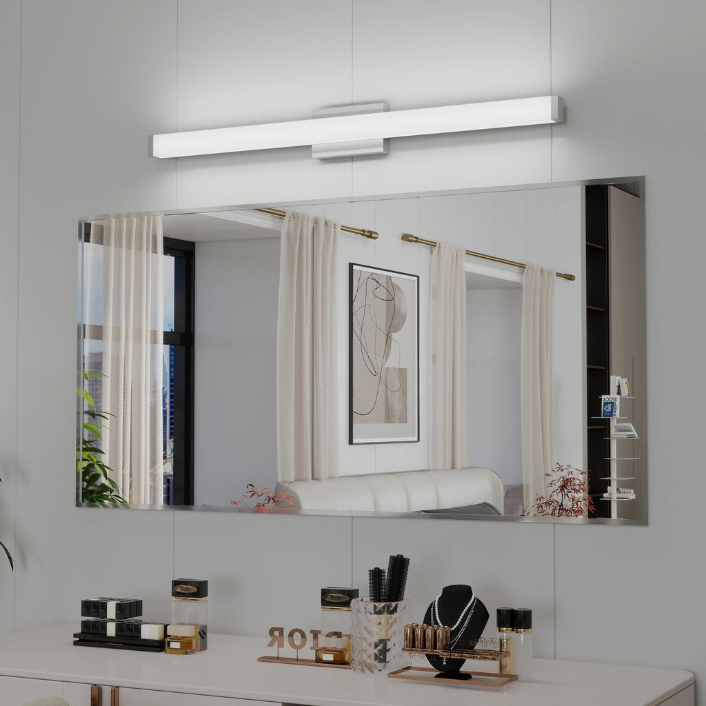 Bathroom Vanity Light Brushed Nickel Square LED 41 Inch 24W 6000K Cool White Light Wall Bar Lighting Fixtures