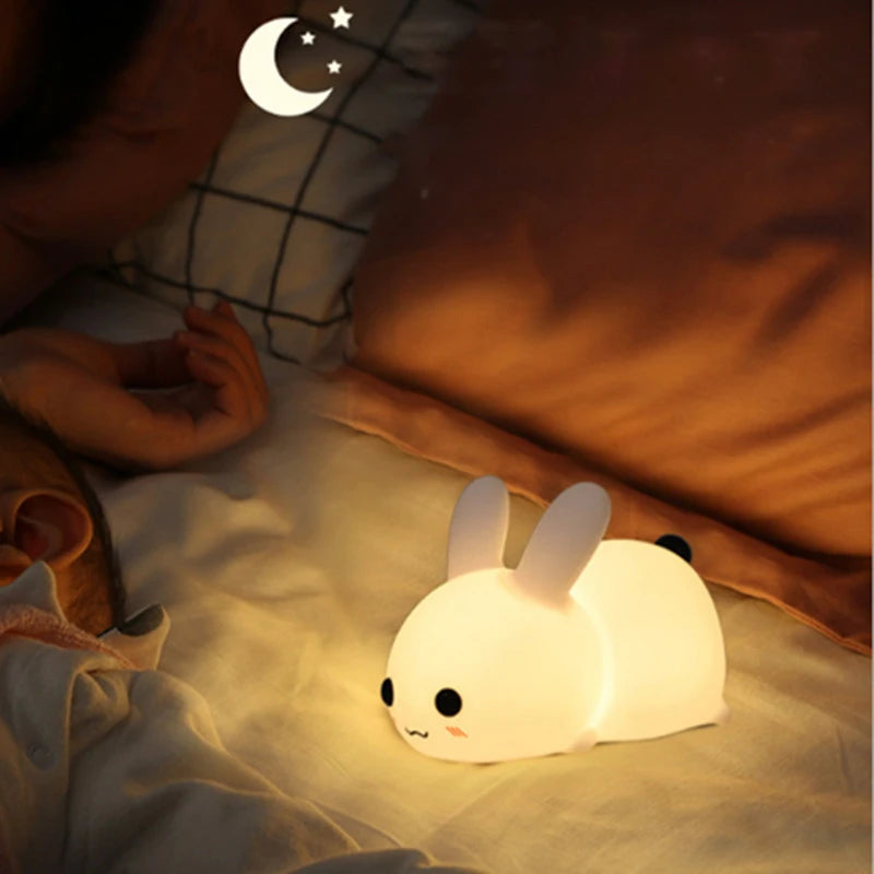 FCJ Cute Charging Jade Rabbit Night Light Colorful Silicone ABS with Warm LED Touch Control 5V Power Supply for Home Use Cute For KIds