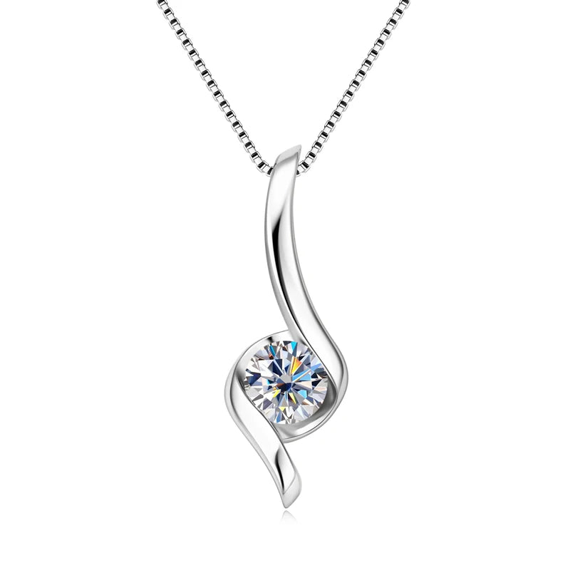 1.0ct 6.5mm D Color Moissanite Twist Pendant Necklaces 925 Sterling Silver Certified for Women