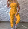 Women's Loose Jumpsuit with Halter Collar Casual Workout Playsuits with Solid Pockets Cargo Pants and Long Rompers
