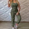 Women's Loose Jumpsuit with Halter Collar Casual Workout Playsuits with Solid Pockets Cargo Pants and Long Rompers