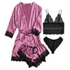 4pcs Satin Babydoll Sexy Lingerie For Women