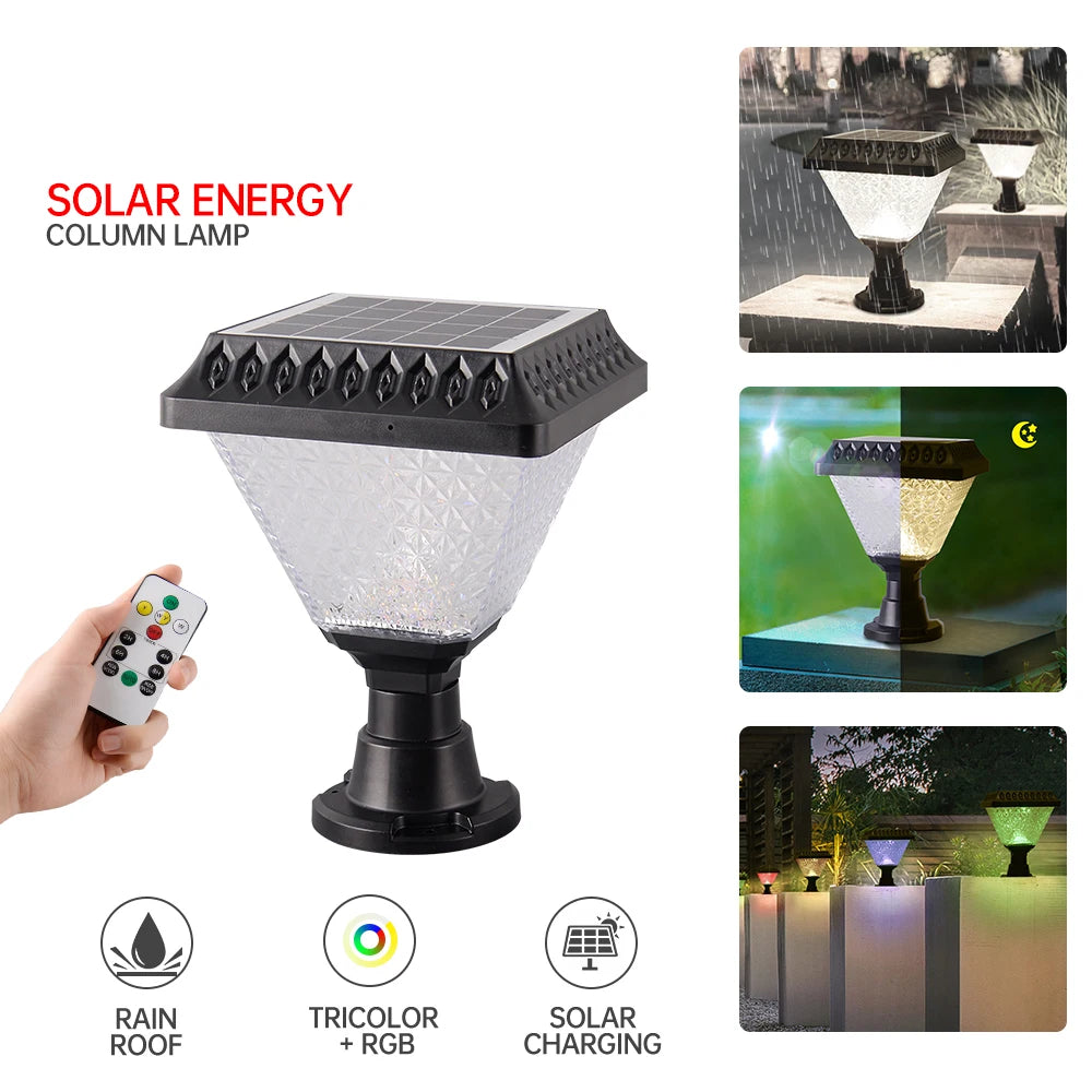 Dingdian LED NEW 10W Solar Powered Rgb Colors Dimmable Waterproof Courtyard Pillar Post Solar Led Garden Light for Decoration