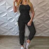 Women's Loose Jumpsuit with Halter Collar Casual Workout Playsuits with Solid Pockets Cargo Pants and Long Rompers