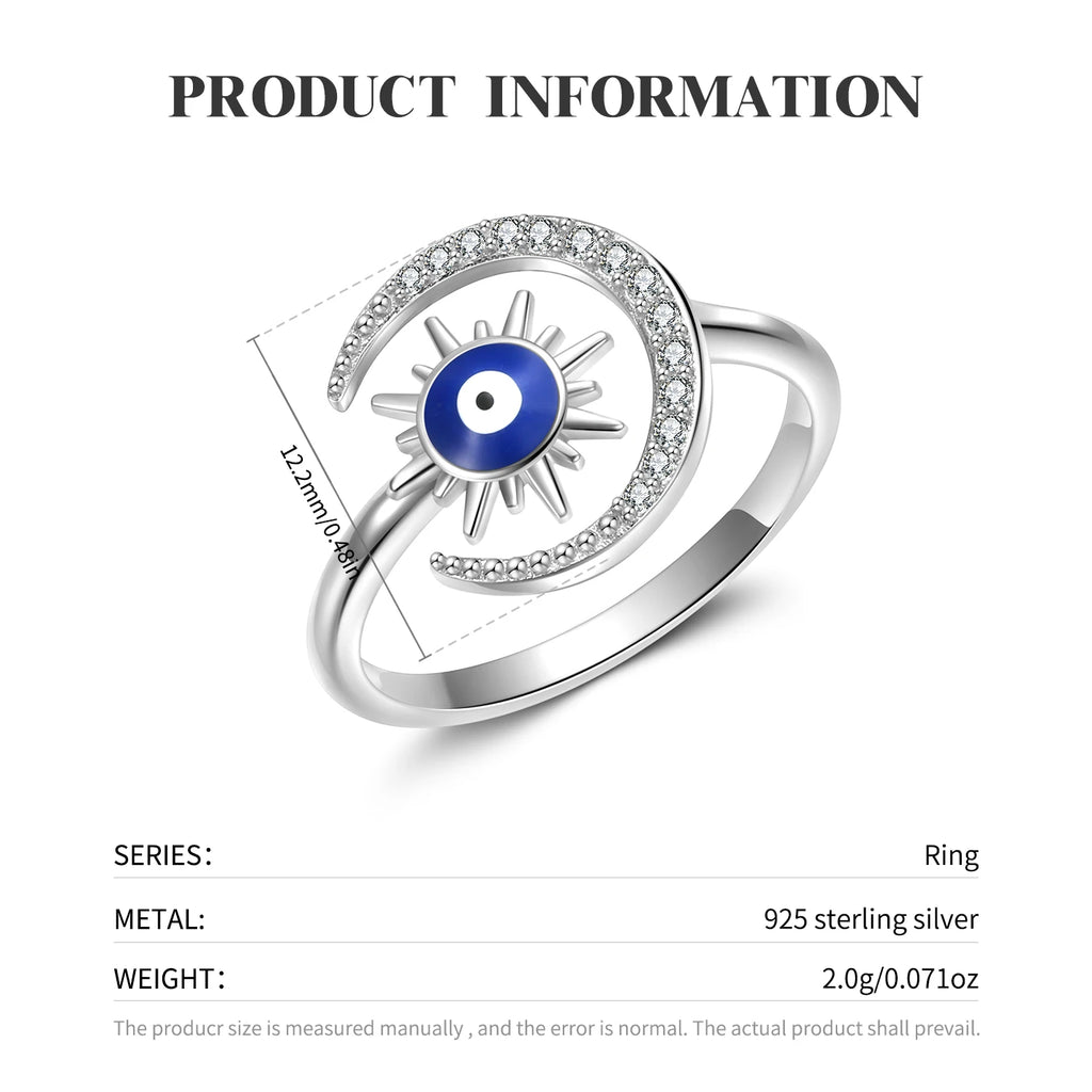 925 Sterling Silver Star & Moon Ring with Zirconia for Women