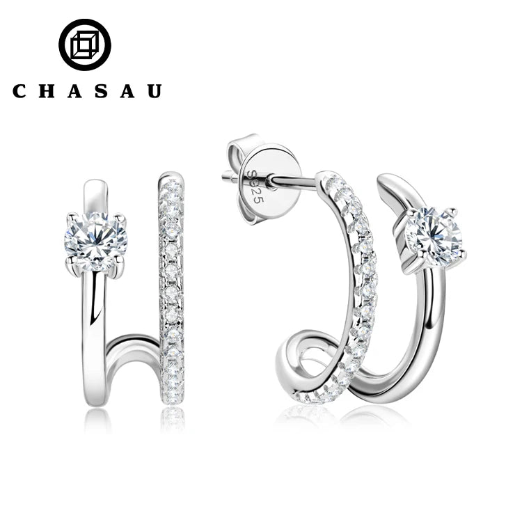 4mm 0.3ct Moissanite 925 Sterling Silver Women's Fashion Huggie Half Hoop Earrings