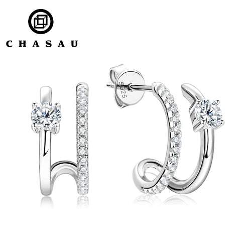 4mm 0.3ct Moissanite 925 Sterling Silver Women's Fashion Huggie Half Hoop Earrings